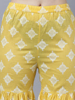 Thumbnail for Myshka Women Yellow Floral Pure Cotton Kurti with Palazzos With Dupatta - Distacart
