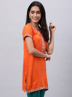 Thumbnail for Souchii Orange Floral Embroidered Mirror Work Mirror Work Kurti - Distacart
