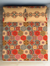 Thumbnail for SPACES Aurum Orange Ethnic Motifs Pure Cotton 140 TC Queen Bedsheet with 2 Pillow Covers - Distacart