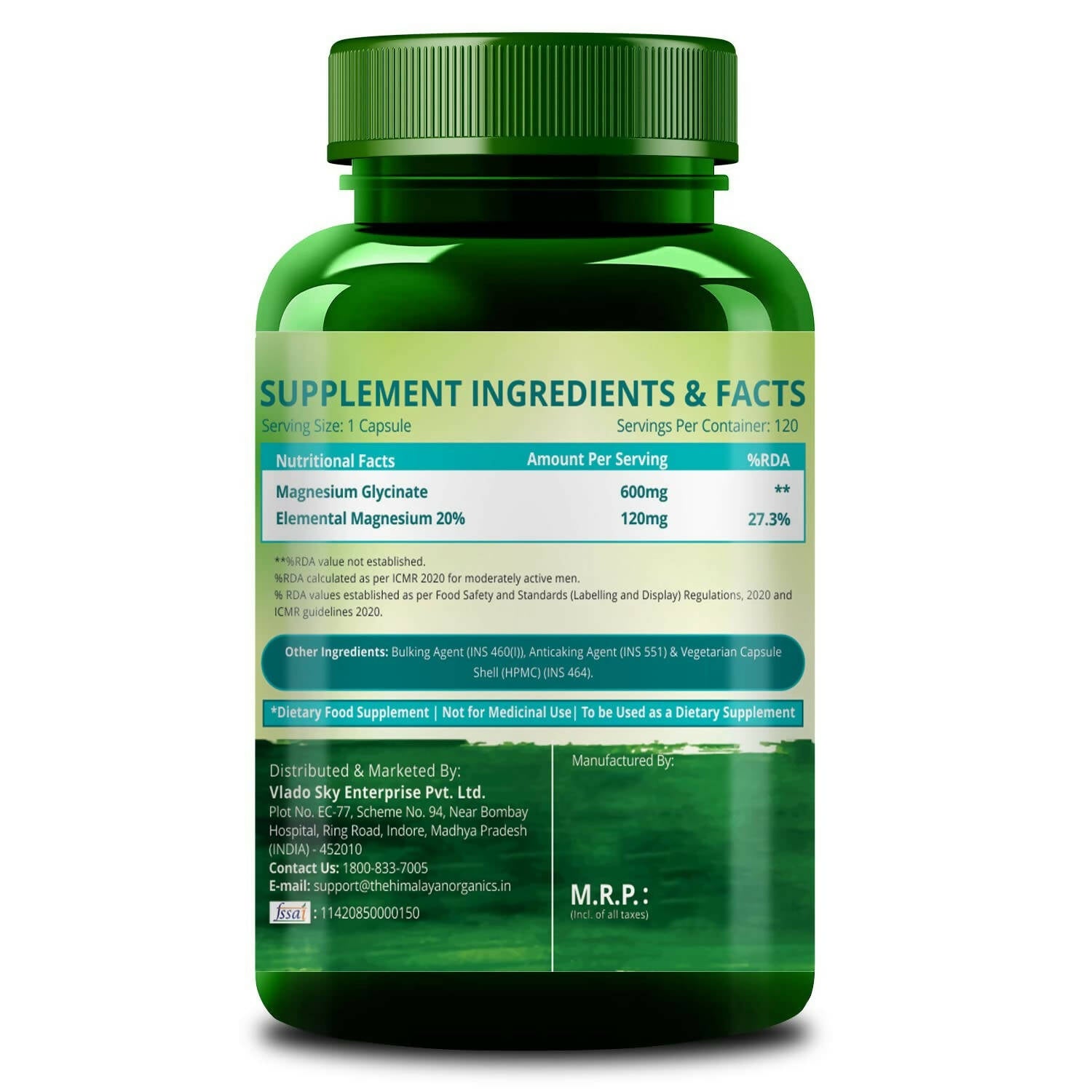 Himalayan Organics Highly Absorable Magnesium Glycinate Capsules - Distacart
