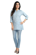 Thumbnail for Snehal Creations Pretty Pastel Blue Rayon Short Kurti Tunic Top - Distacart