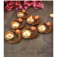 Thumbnail for Tied Ribbons Set Of 6 Multicoloured Decoartive Artificial Flower Tealight Candle Holder - Distacart