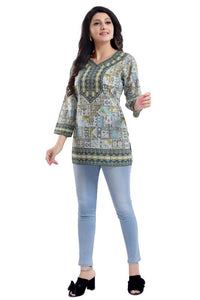 Thumbnail for Snehal Creations Faux Crepe Variyali Short Kurti Tunic Top