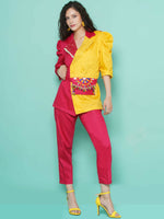Thumbnail for Women Republic Pink And Yellow Cotton Silk hand Embellished Coord set with Pouch - Distacart