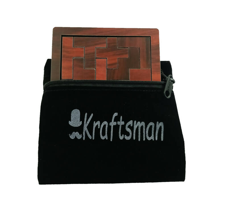 Kraftsman Portable Wooden Tetris Puzzle | 13 Pieces Puzzle Board for Kids and Adults | Travel Pouch Included - Distacart