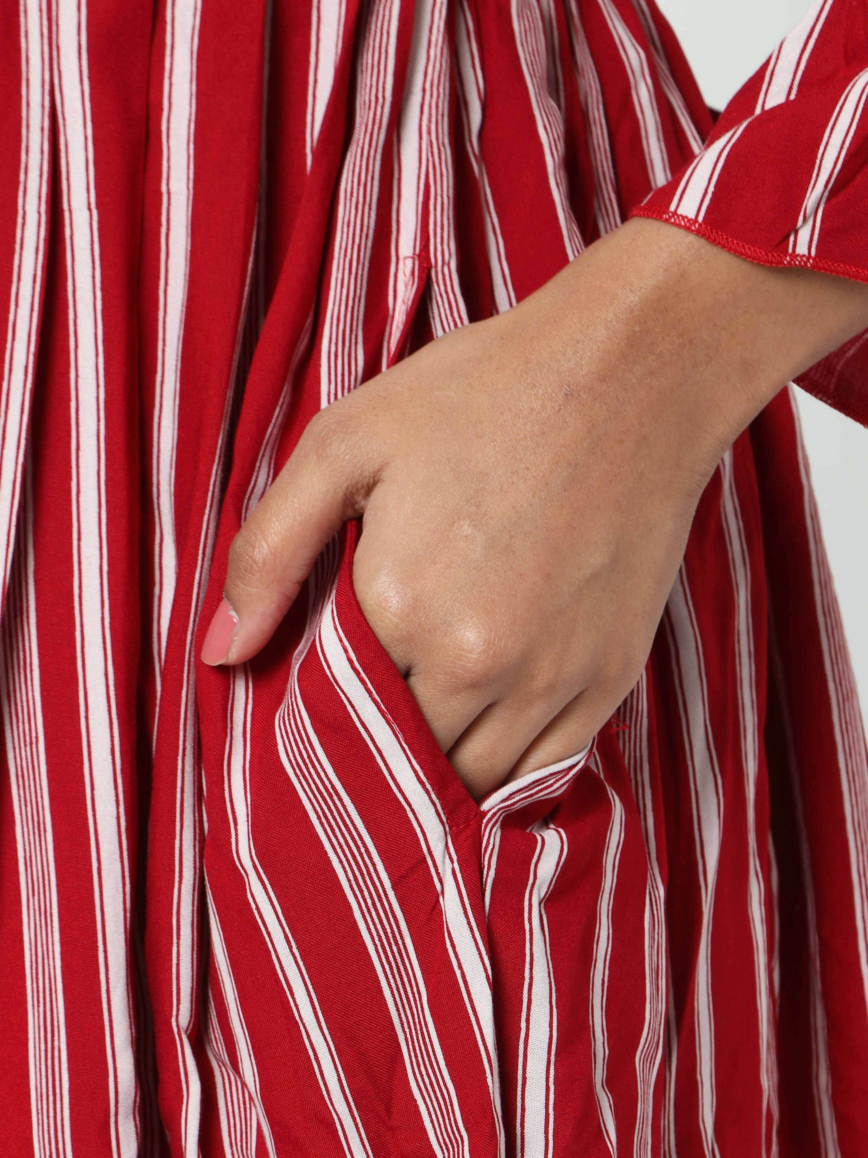 Manet Three Fourth Maternity Dress With Concealed Zipper Nursing Access - Red - Distacart