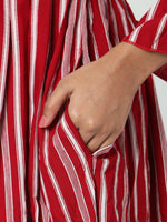 Thumbnail for Manet Three Fourth Maternity Dress With Concealed Zipper Nursing Access - Red - Distacart