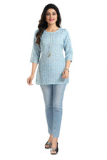 Thumbnail for Snehal Creations Pretty Pastel Sky Blue Rayon Short Kurti Tunic Top - Distacart