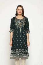 Thumbnail for Maai Rayon Hand Printed Kurta Green - Distacart