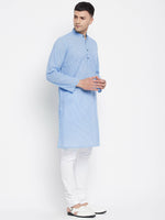 Thumbnail for Even Apparels Blue Pure Cotton Men's Kurta With Band Collar - Distacart