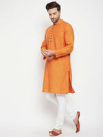 Thumbnail for Even Apparels Orange Pure Cotton Long Men's Kurta With Band Collar - Distacart