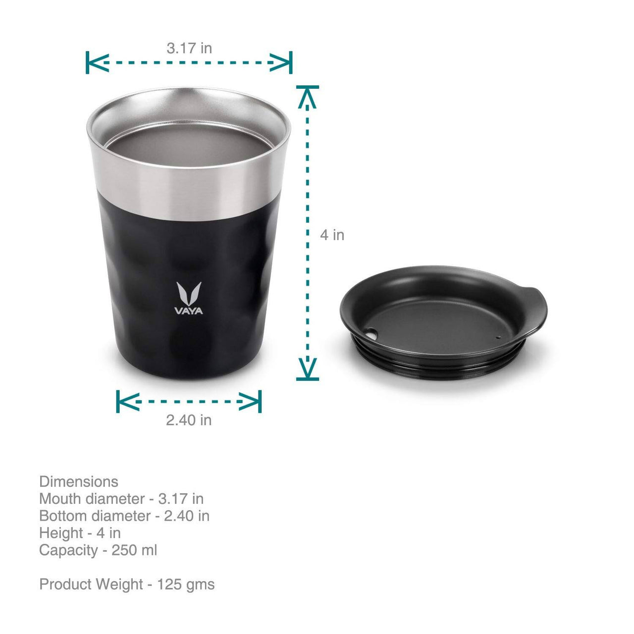 Vaya Popcup Insulated Coffee Mug Tumbler With Lid - 250 ml (Black) - Distacart
