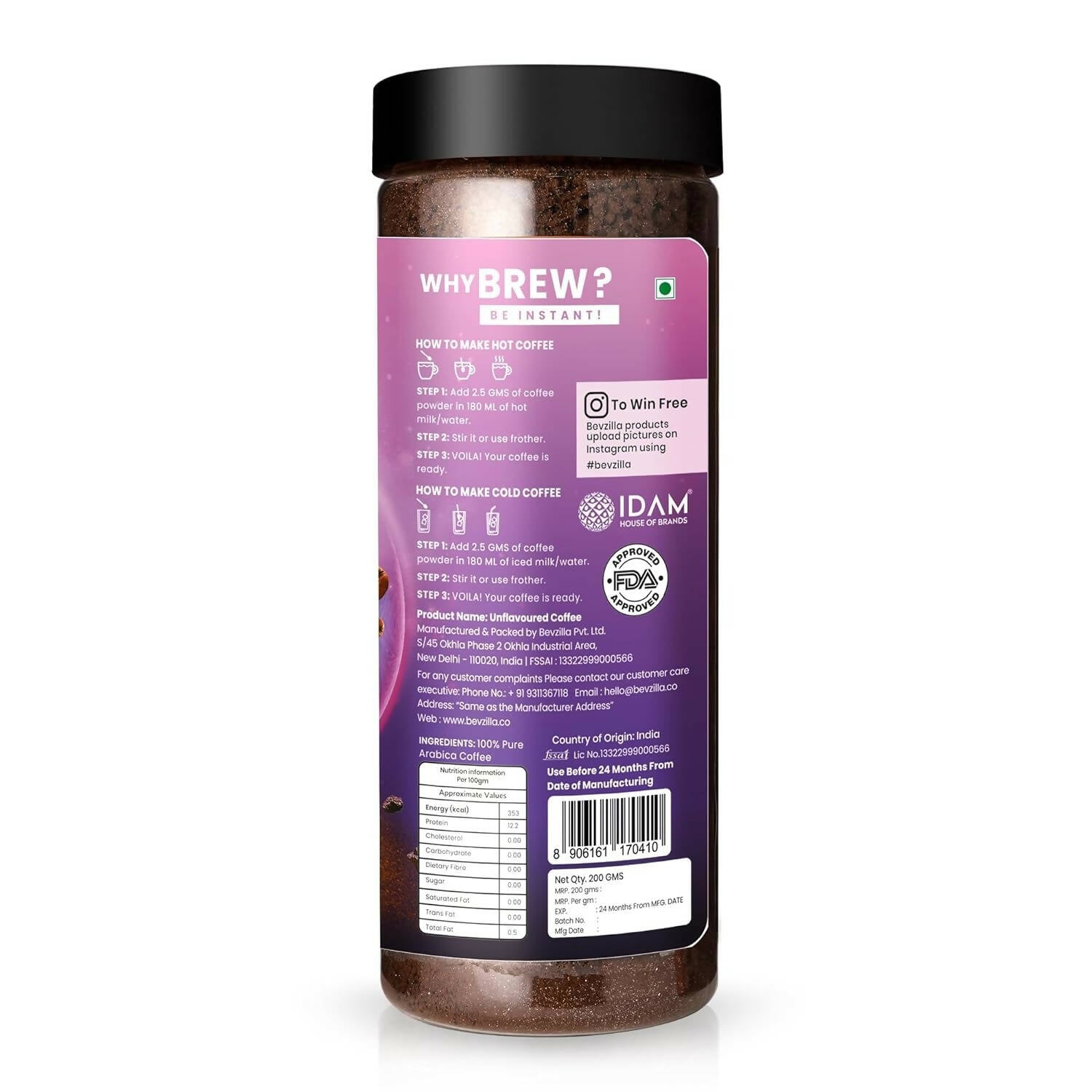 Bevzilla Classic Black Roast Strong Coffee Powder - Dark Wish - Distacart