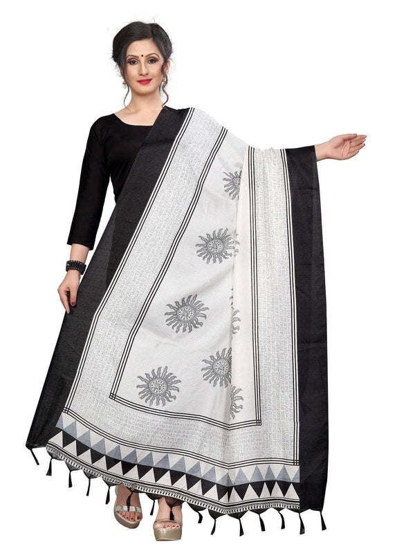 Vamika Black & White Printed Khadi Bhagalpuri Dupatta