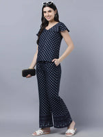 Thumbnail for Myshka Women Navy Blue Ethnic Motifs Printed Pure Cotton Top with Palazzos - Distacart
