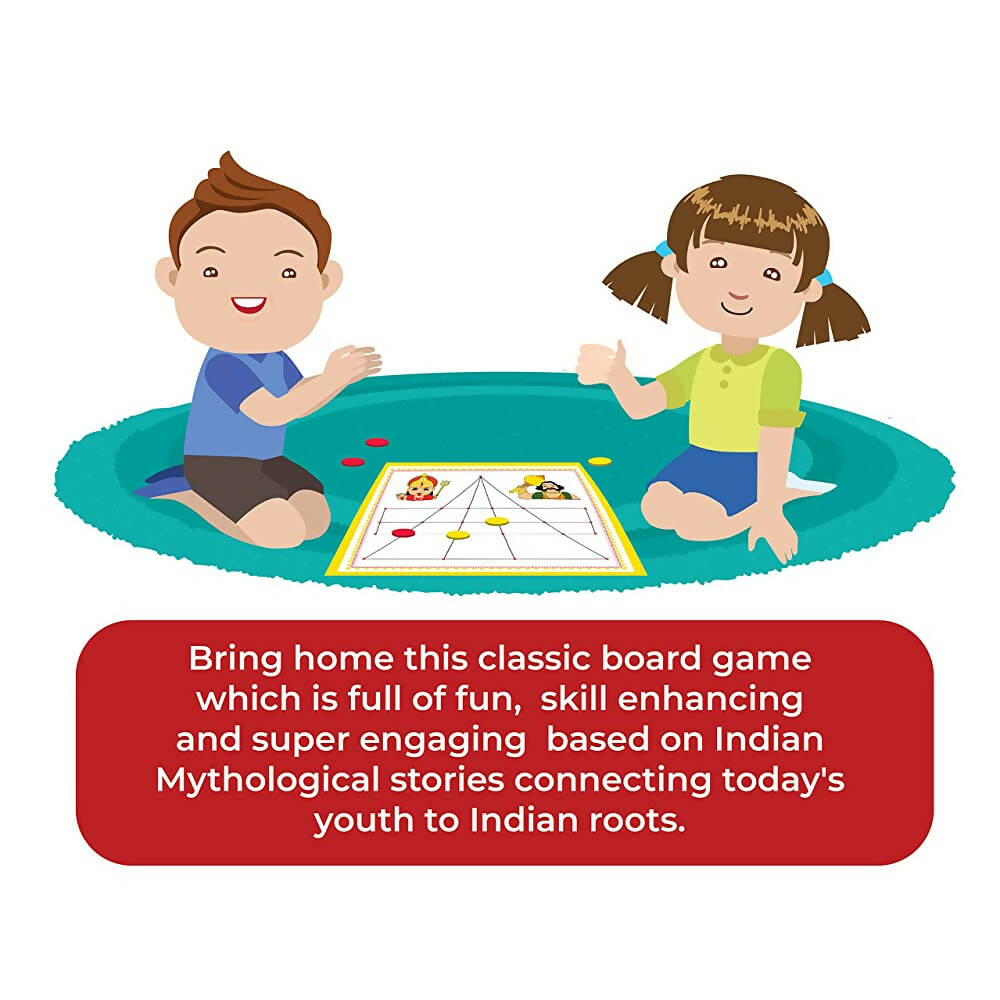 Desi Toys Maa Kali Goats & Tigers/Bagh Bakri, Classic Strategy Board Game with Canvas Fabric Board, Based on Indian Mythological Story - Distacart