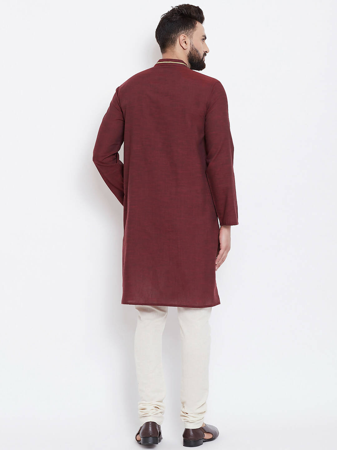Even Apparels Maroon Pure Cotton Men's Kurta With Band Collar - Distacart