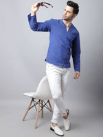 Thumbnail for Even Apparels Blue Pure Cotton Round Neck Slit Kurta - Distacart