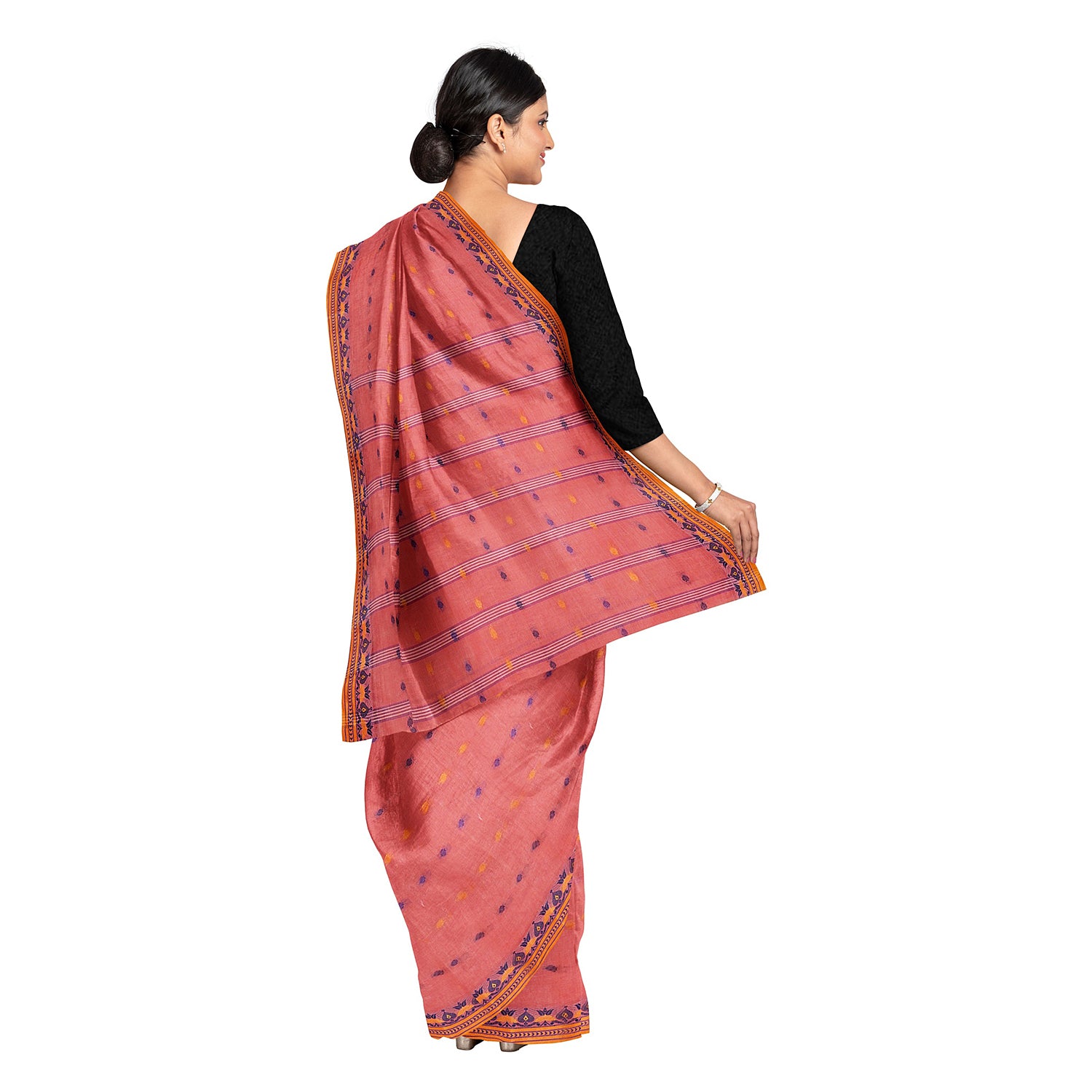 Exclusive Collection 100% Pure Cotton Peach Tant Saree With Hand Weaving Work - Distacart