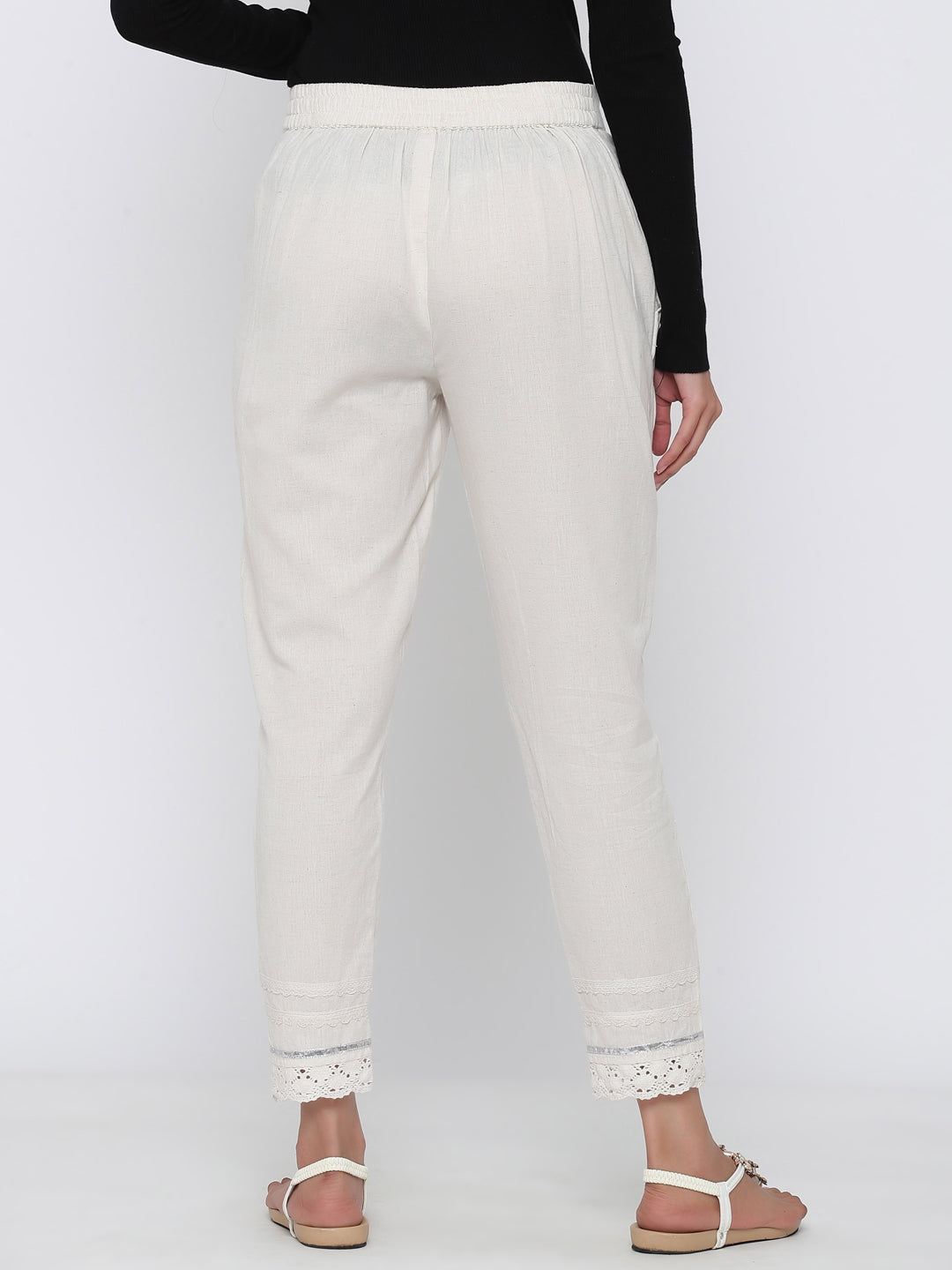 Juniper Women Offwhite Cotton Flex Solid Slim Fit Pant/Slim Pant - Distacart
