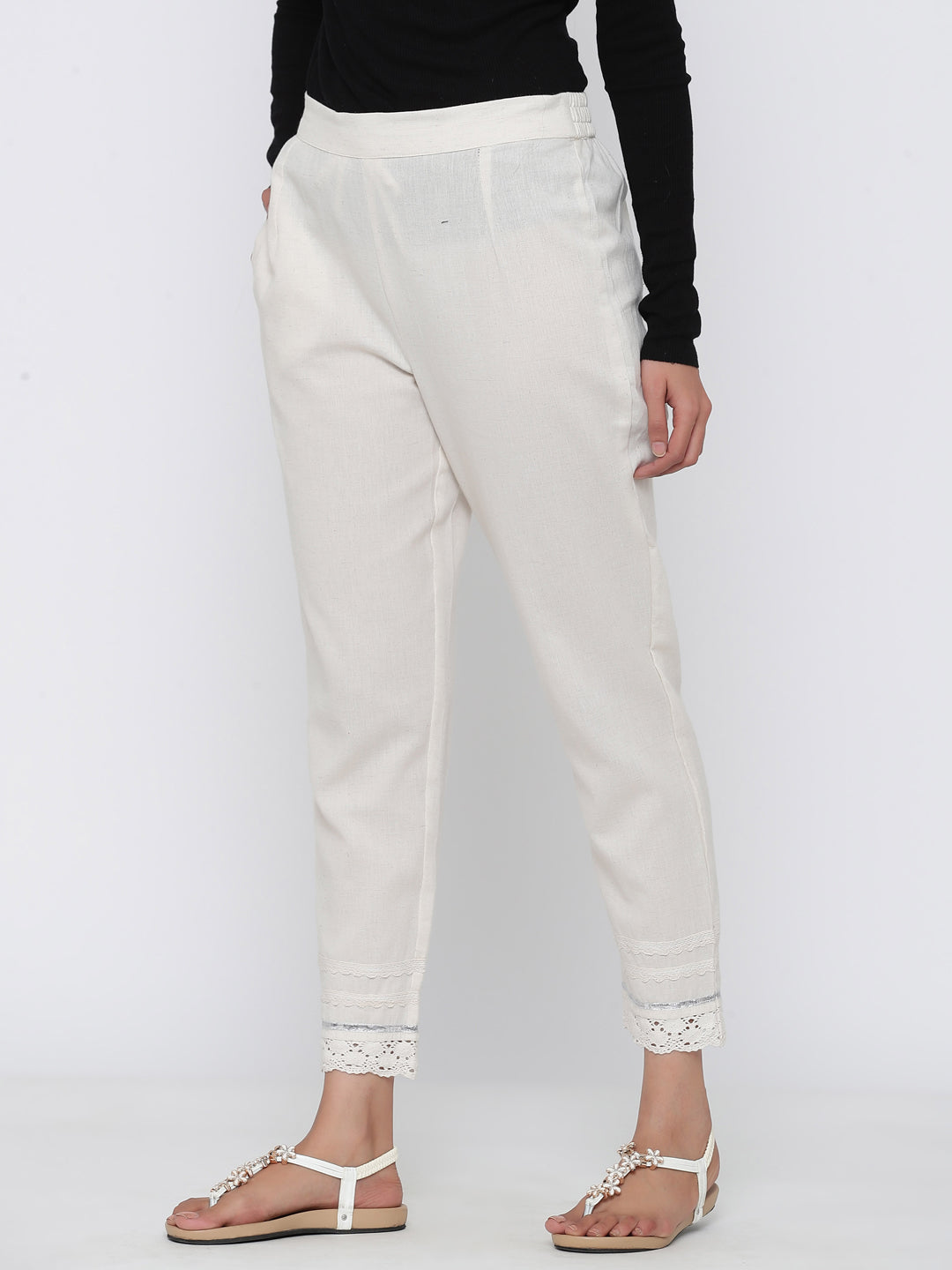 Juniper Women Offwhite Cotton Flex Solid Slim Fit Pant/Slim Pant - Distacart