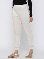 Thumbnail for Juniper Women Offwhite Cotton Flex Solid Slim Fit Pant/Slim Pant - Distacart