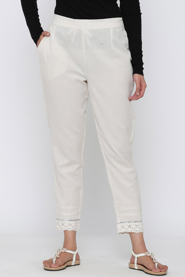 Juniper Women Offwhite Cotton Flex Solid Slim Fit Pant/Slim Pant - Distacart