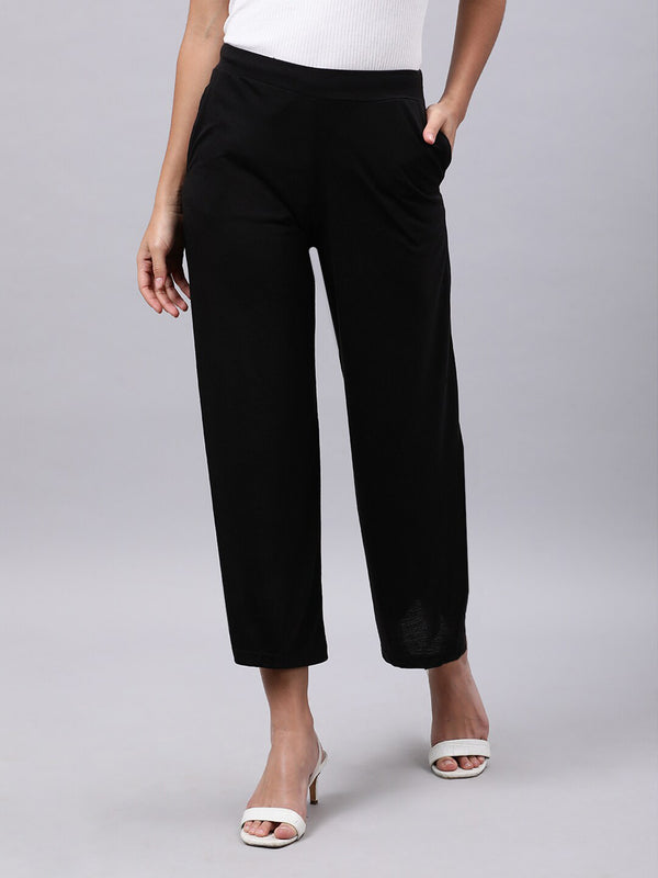 Souchii Women Black Liva Solid Palazzos - Distacart
