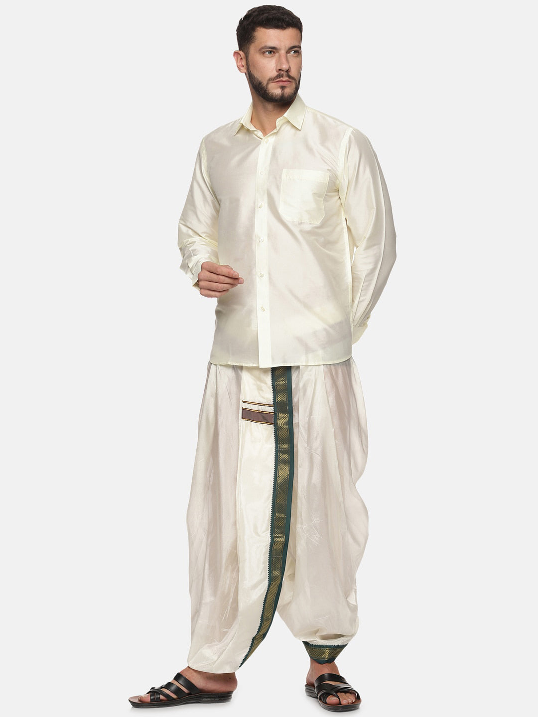 Sethukrishna Men Cream Solid Art Silk Dhotis - Distacart
