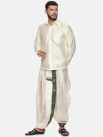 Thumbnail for Sethukrishna Men Cream Solid Art Silk Dhotis - Distacart