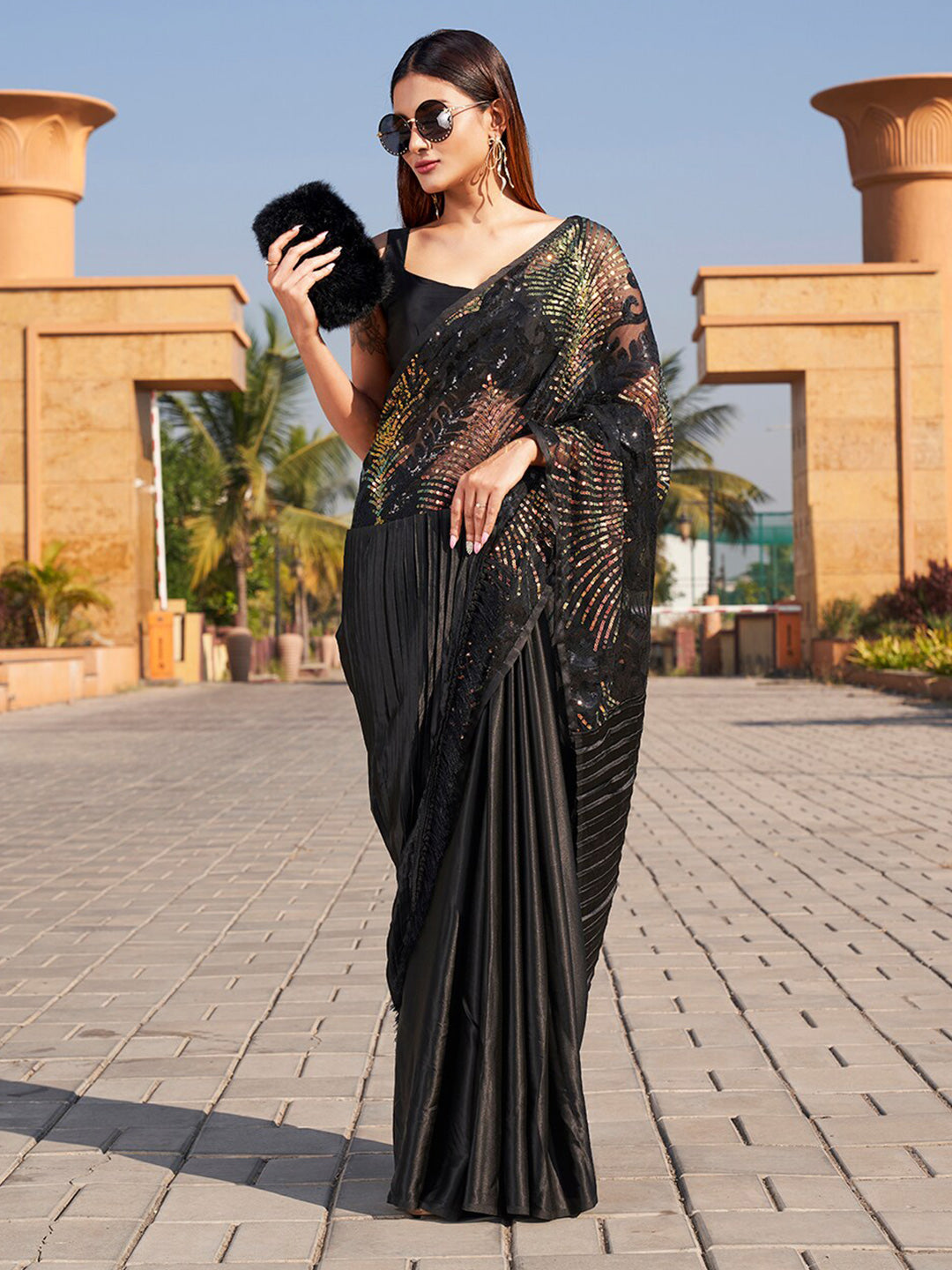 Tikhi Imli Sequinned Satin Saree - Distacart