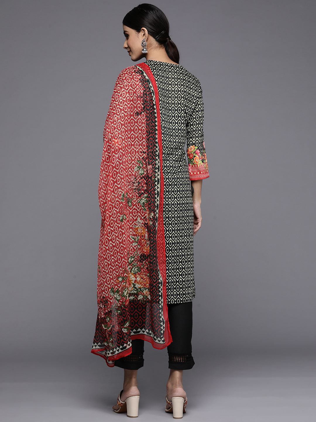 Biba Women Black Printed Kurta with Trousers & With Dupatta - Distacart