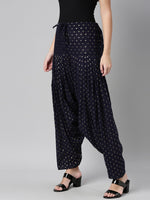 Thumbnail for Souchii Navy Blue & Beige Woven-Design Pure Cotton Patiala - Distacart