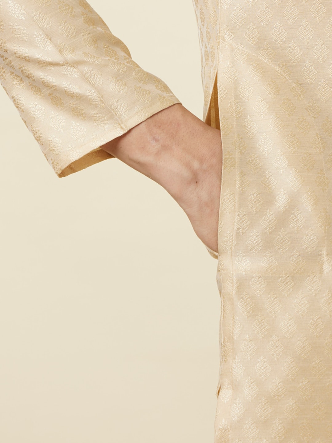 Manyavar Men Beige Regular Kurta with Pyjamas - Distacart