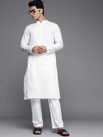 Thumbnail for Manyavar Men White Solid Kurta with Pyjamas - Distacart