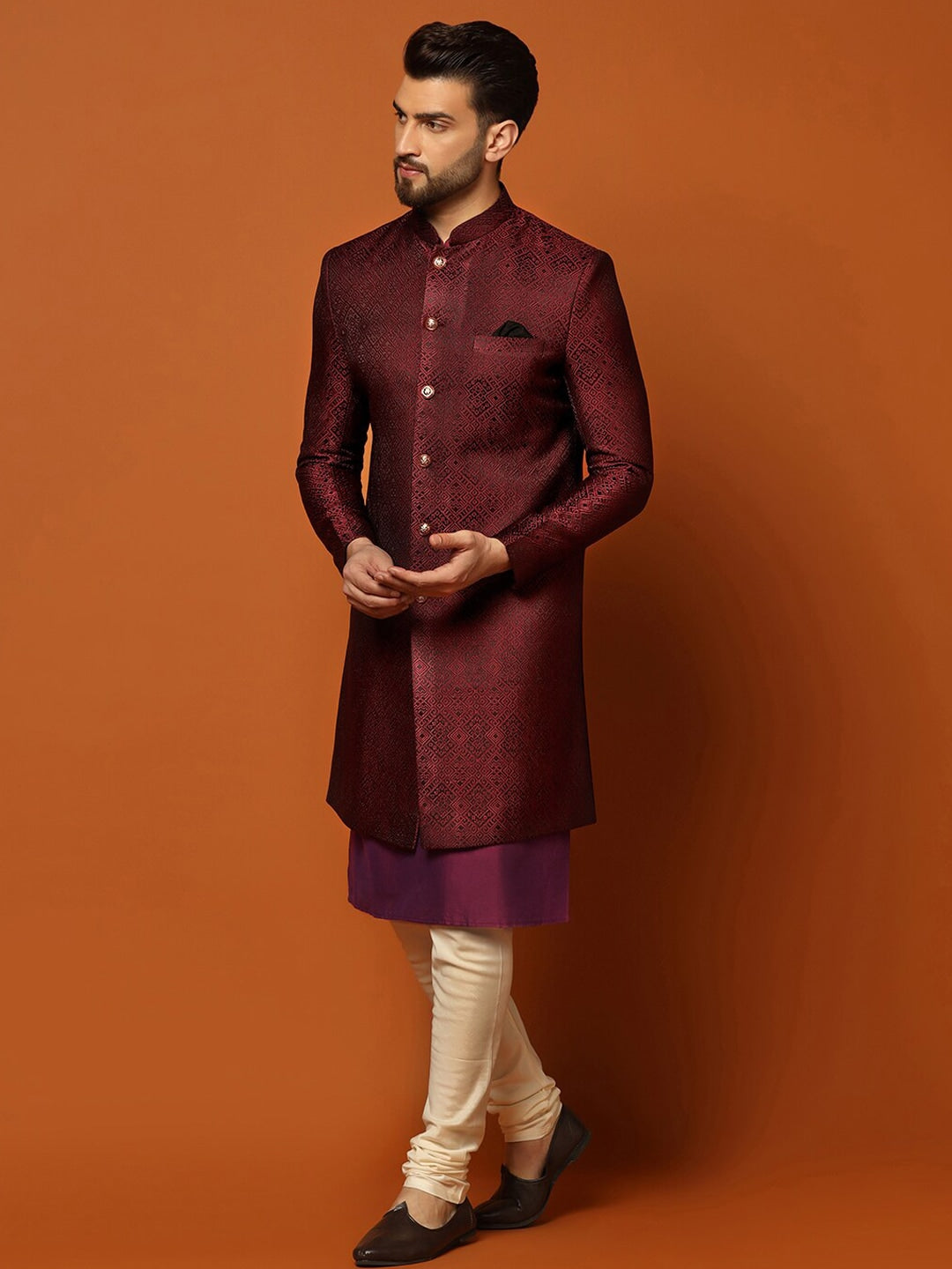 KISAH Self-Design Cotton Sherwani Set - Distacart