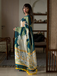 Thumbnail for Suta Teal Floral Pure Cotton Saree - Distacart
