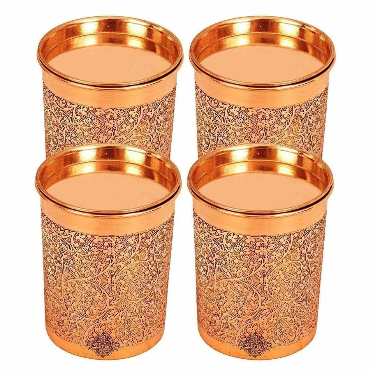 Copper Glass Tumbler with Lid Embossed Design - Distacart