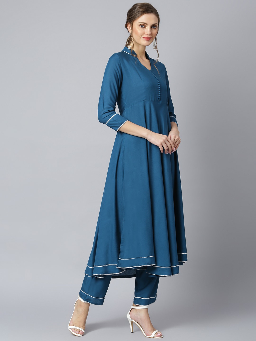 Khushal K Women Blue Regular Gotta Patti Kurta with Trousers & With Dupatta - Distacart