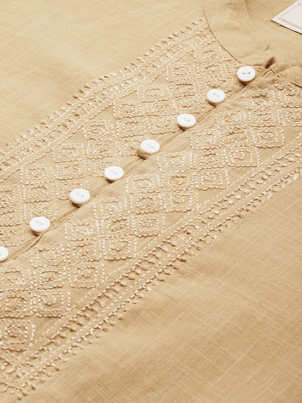 House of Pataudi Men Pure Cotton Solid Chikankari Jashn Short Kurta - Distacart