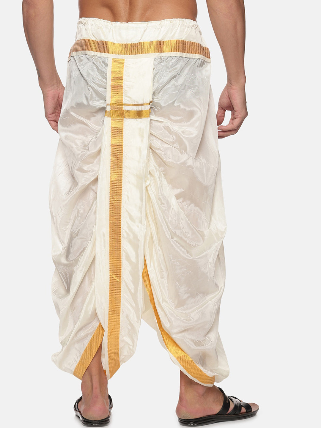 Sethukrishna Men Cream-Coloured & Gold-Coloured Solid Art Silk Dhoti Pants - Distacart