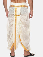 Thumbnail for Sethukrishna Men Cream-Coloured & Gold-Coloured Solid Art Silk Dhoti Pants - Distacart
