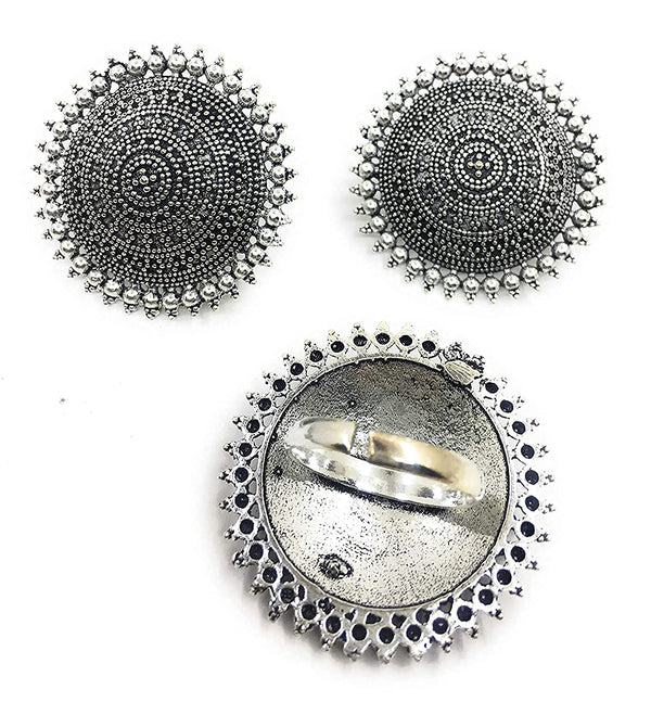 Silver-Plated Alloy Antique Silver Round Earrings With Ring - The Pari - Distacart