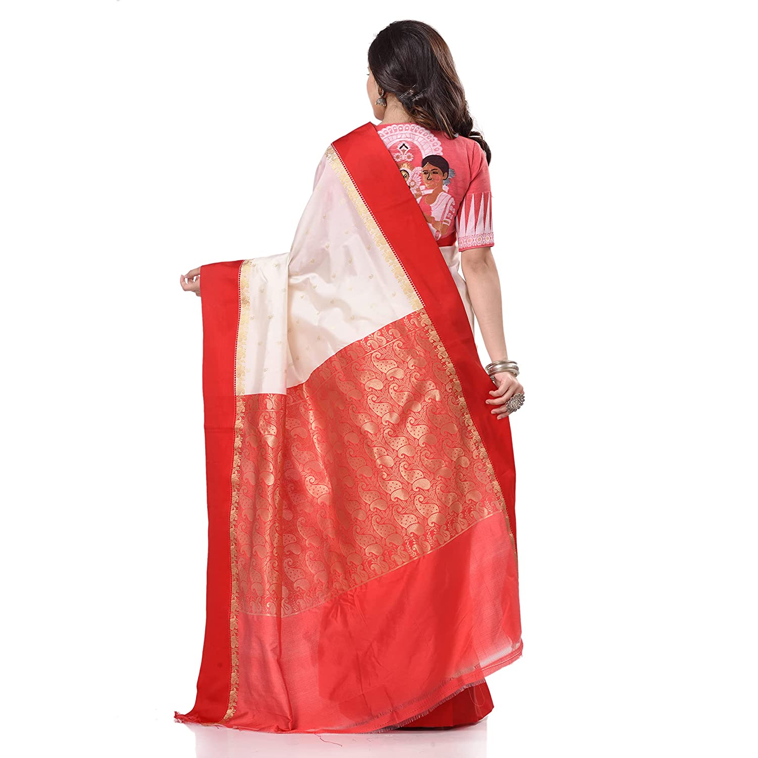 Desh Bidesh Women's Bengal Art Garad Silk Saree Handmade Kalka With Wholebody Design Saree - Distacart