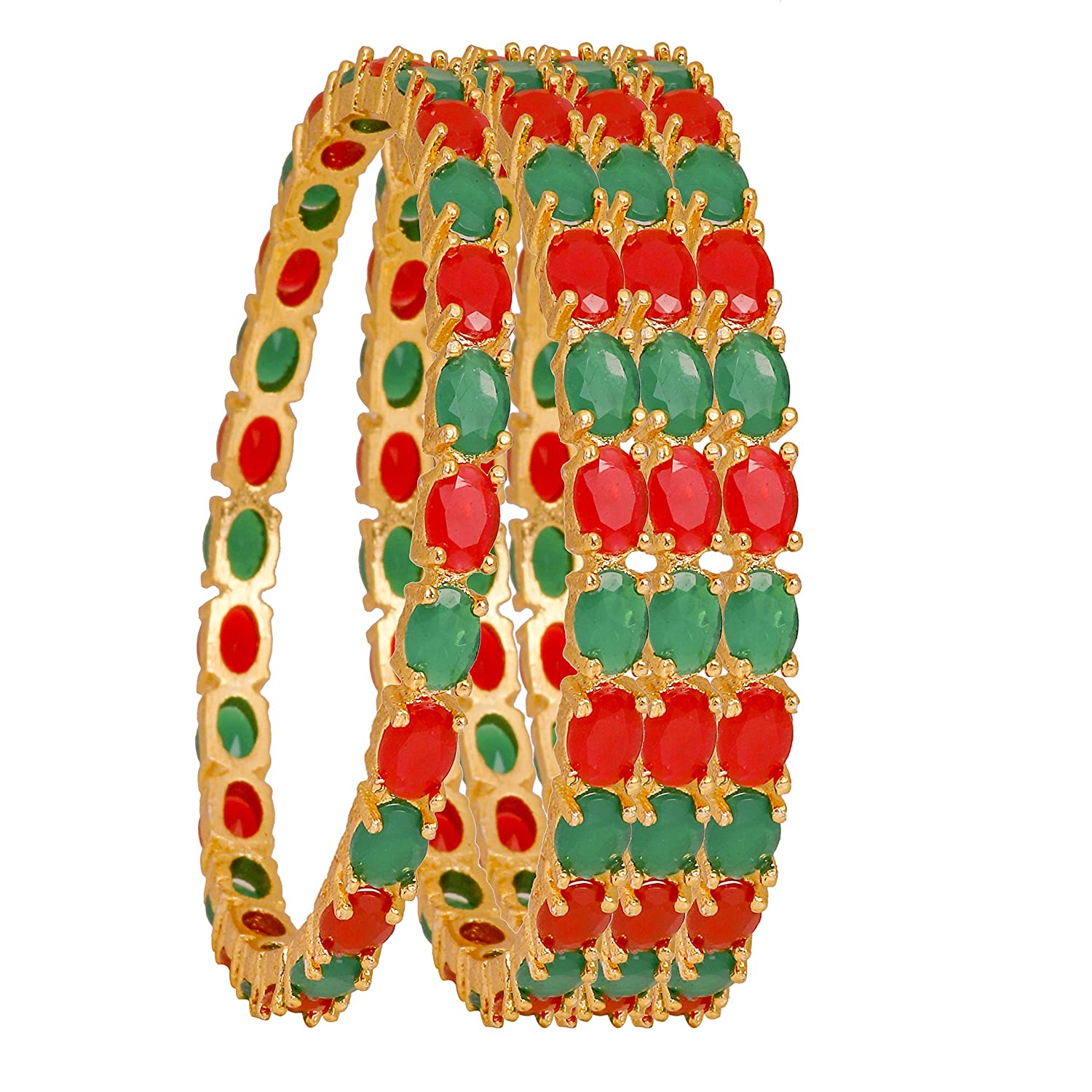 Gold-Plated Alloy Designer Red Green Combo Of Ad Bangles - The Pari - Distacart