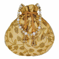 Thumbnail for Ethnic Silk Potli bag Clutch Batwa Pouch with Embroidery and Metal Bead work Gift For Women - Distacart