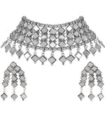 Thumbnail for Silver-Plated Alloy Kundan Studded Oxidised Choker Necklace - The Pari - Distacart