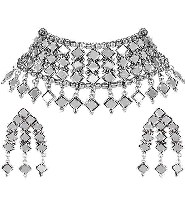 Silver-Plated Alloy Kundan Studded Oxidised Choker Necklace - The Pari - Distacart