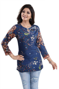Thumbnail for Snehal Creations Blend Well Beautiful Blue Faux Crepe Printed Tunic Top