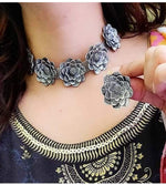 Thumbnail for Silver-Plated Alloy Oxidised Rose Shape Necklace - The Pari - Distacart